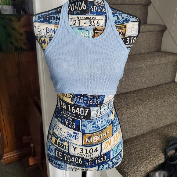 BABY BLUE RIBBED CROPPED HALTER TOP! - Picture 7 of 11